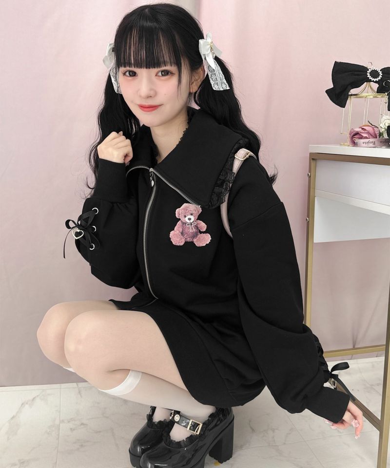 くまプリントスウェットZIPワンピース | Rlab store
