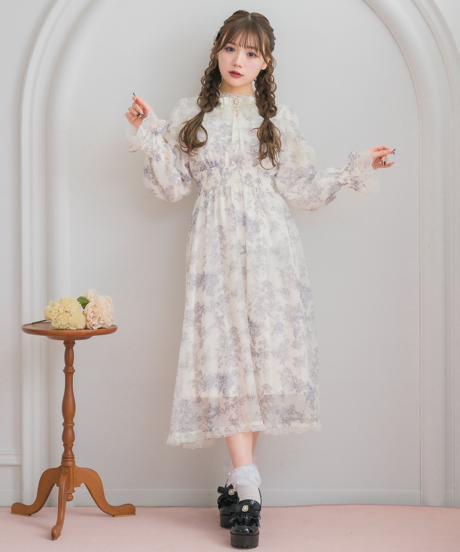 美品✨ピンクハウス イヌイバラ 花柄 ワンピース フリル レース リボン 