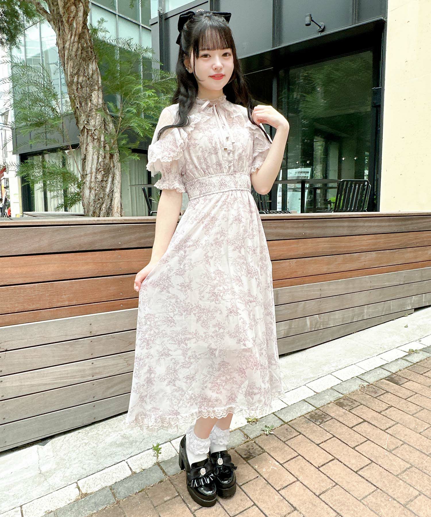 新品 LINI 13号 黄色 花柄 潤み マキシワンピース ロングドレス X0604