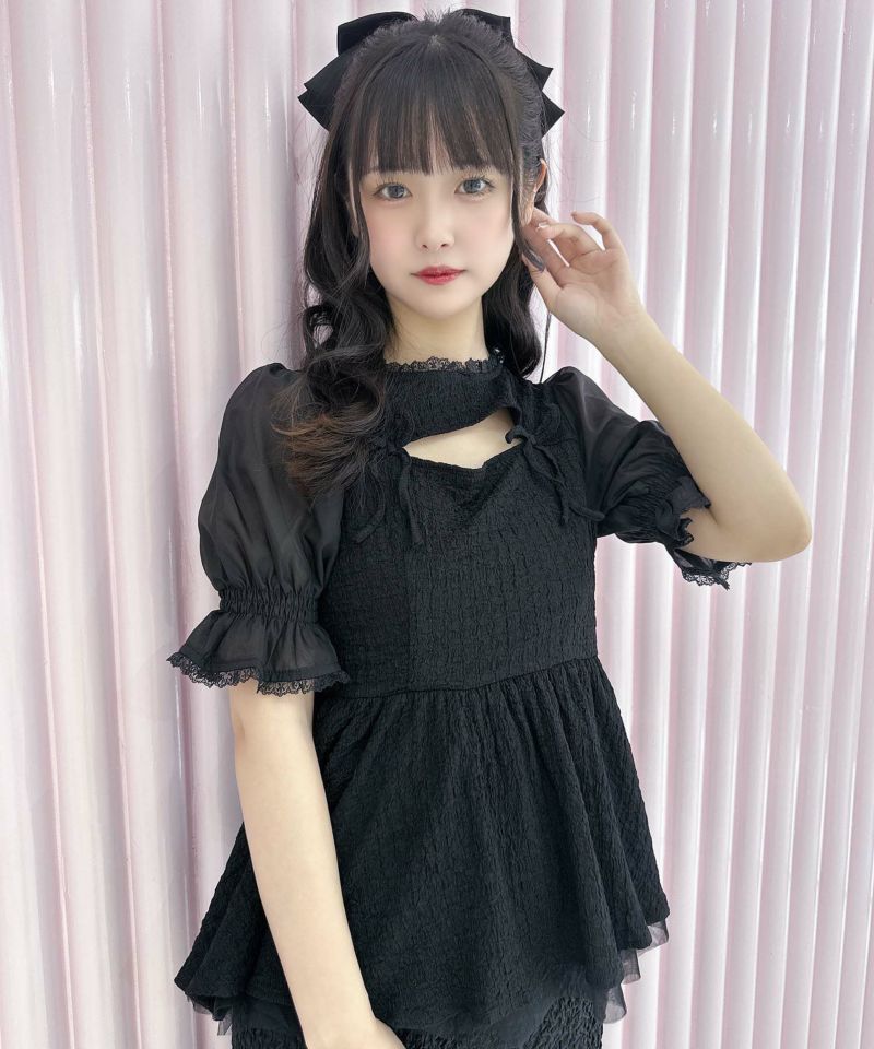 BUBBLES バッグリボンペプラム　トップス　黒 バブルス BUBBLES バックリボンペプラムセットアップ ブラック