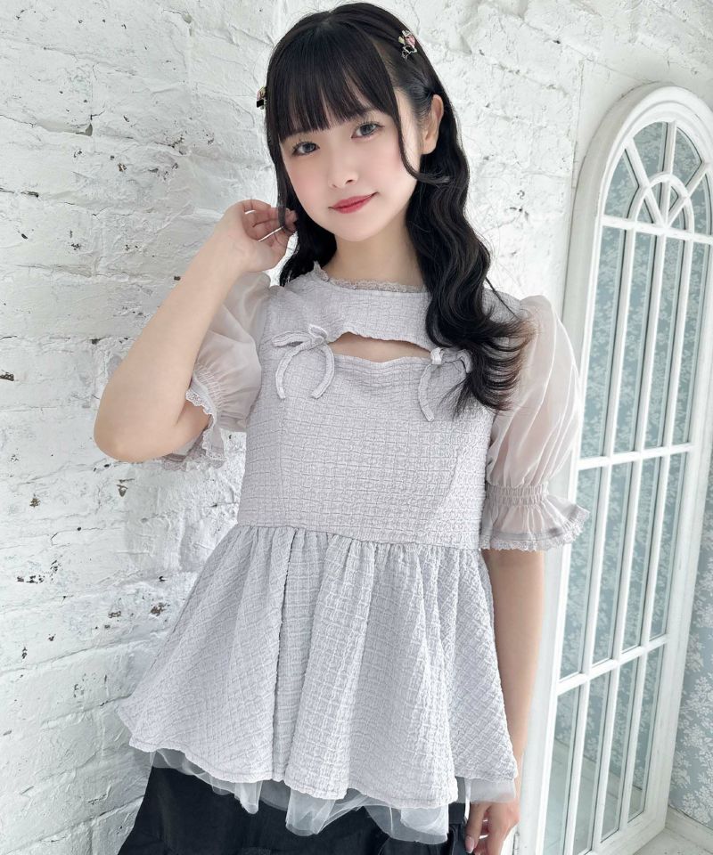 BELEAR MIMI イレヘムサテントップス オープンリボンペプラムトップス | Rlab store
