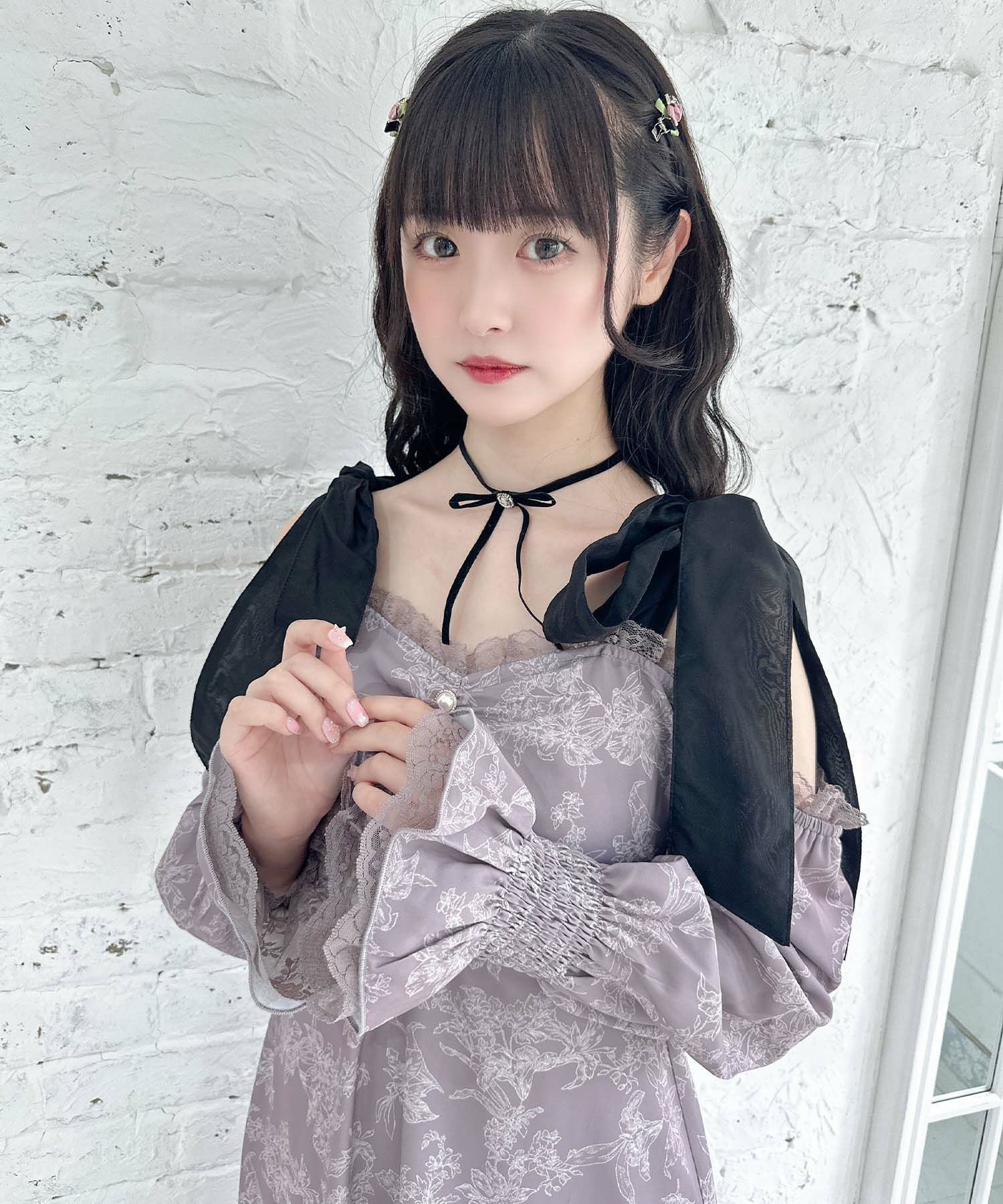肩リボン花柄ロングワンピース | Rlab store