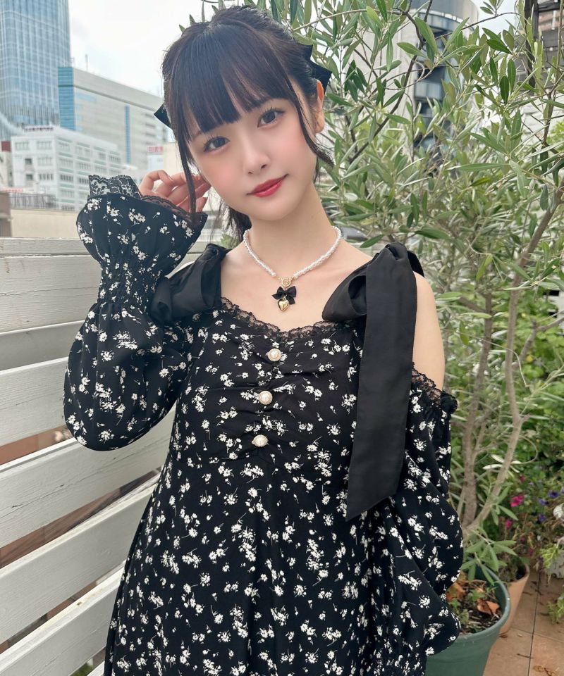 肩リボン花柄ロングワンピース | Rlab store