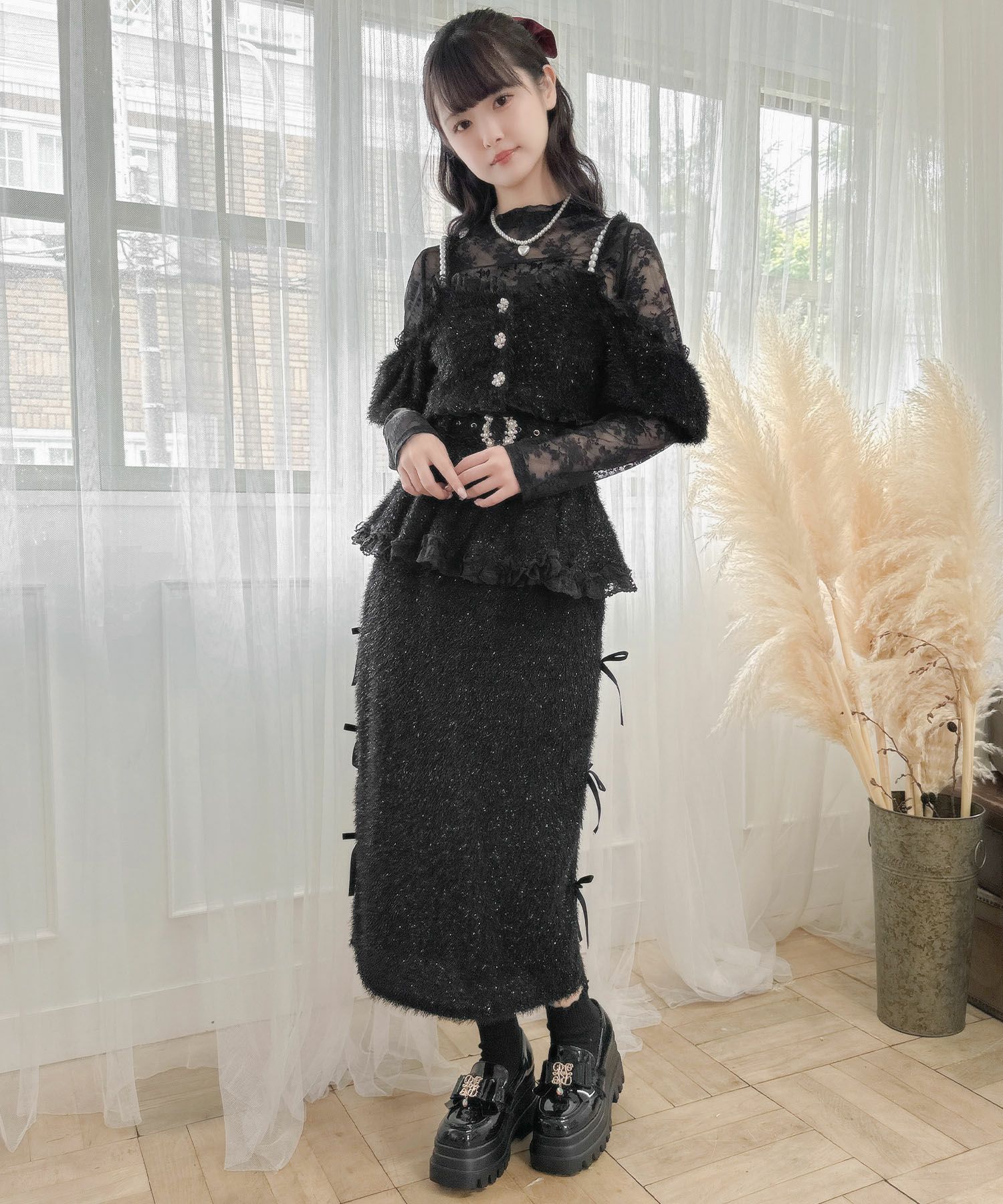 ラメフェザービスチェ×レースTOPS SET | Rlab store
