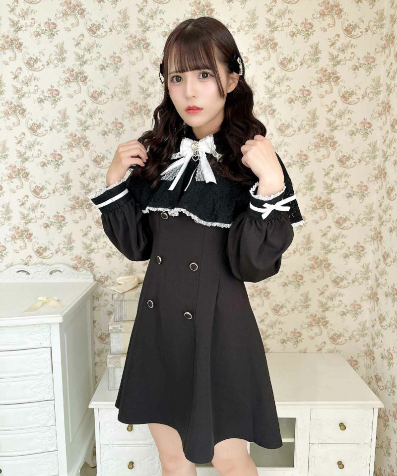 リボンブローチ付きケープワンピース | Rlab store