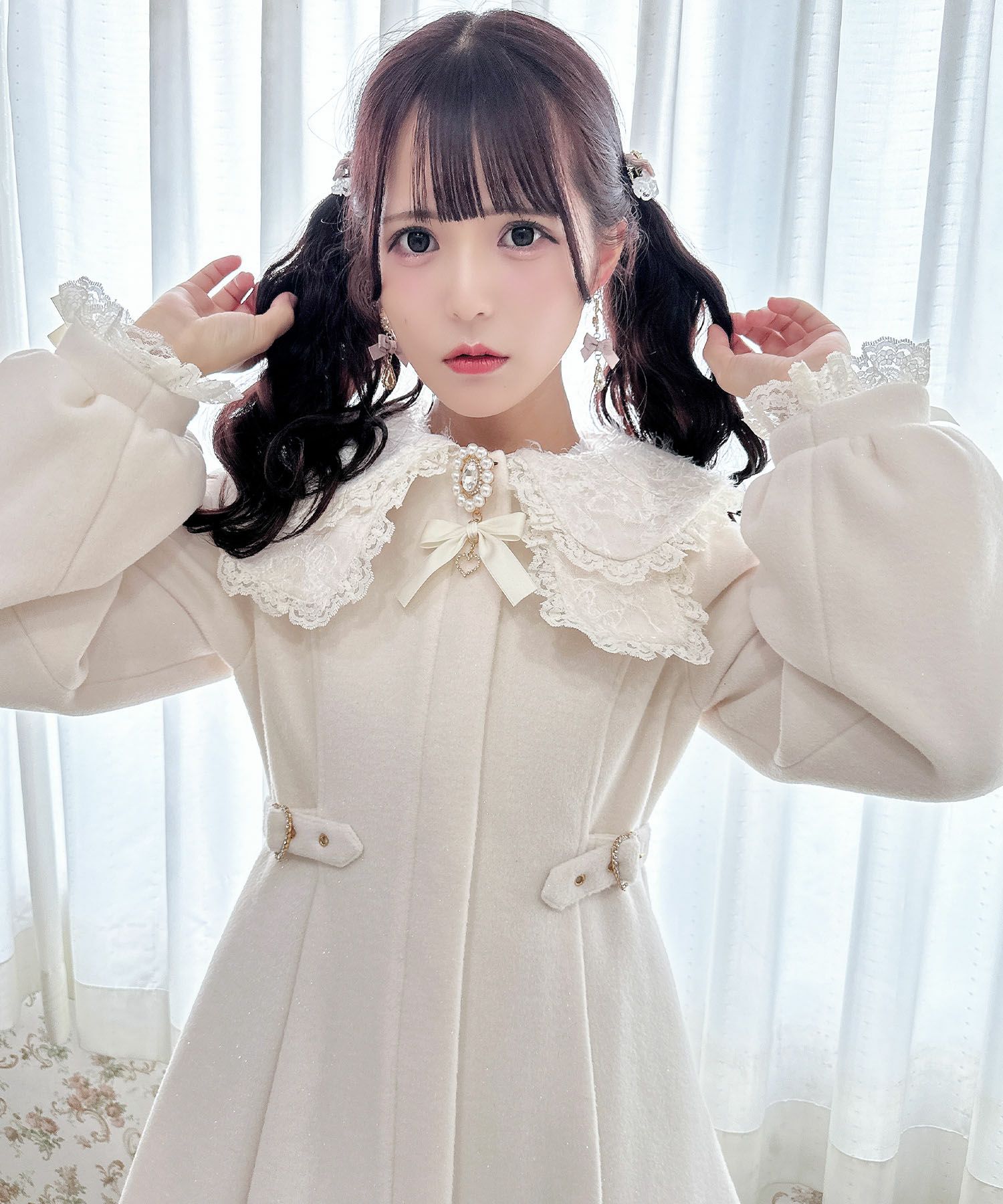 フェザーレースリボン衿コート | Rlab store 