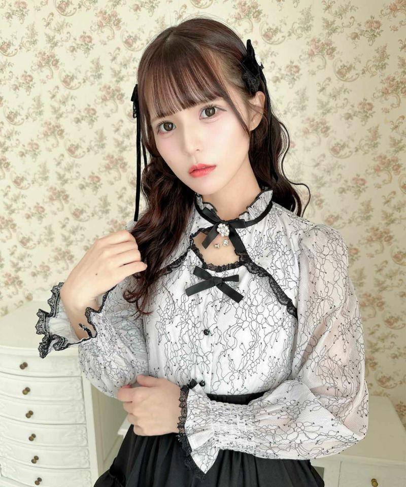 【全1色】バックレース長袖タイトトップ　ブラック【lace-1029ctop】( lam )(241112) 配色レース長袖TOPS | Rlab store