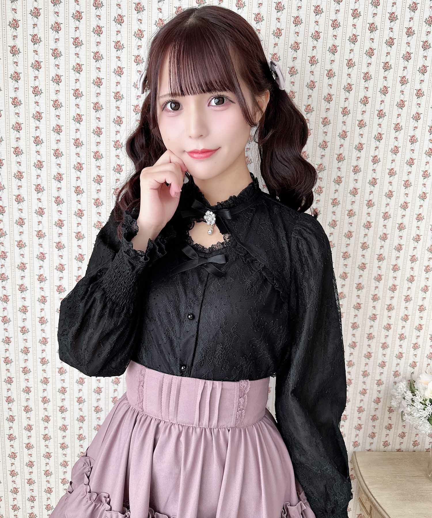 配色レース長袖TOPS | Rlab store