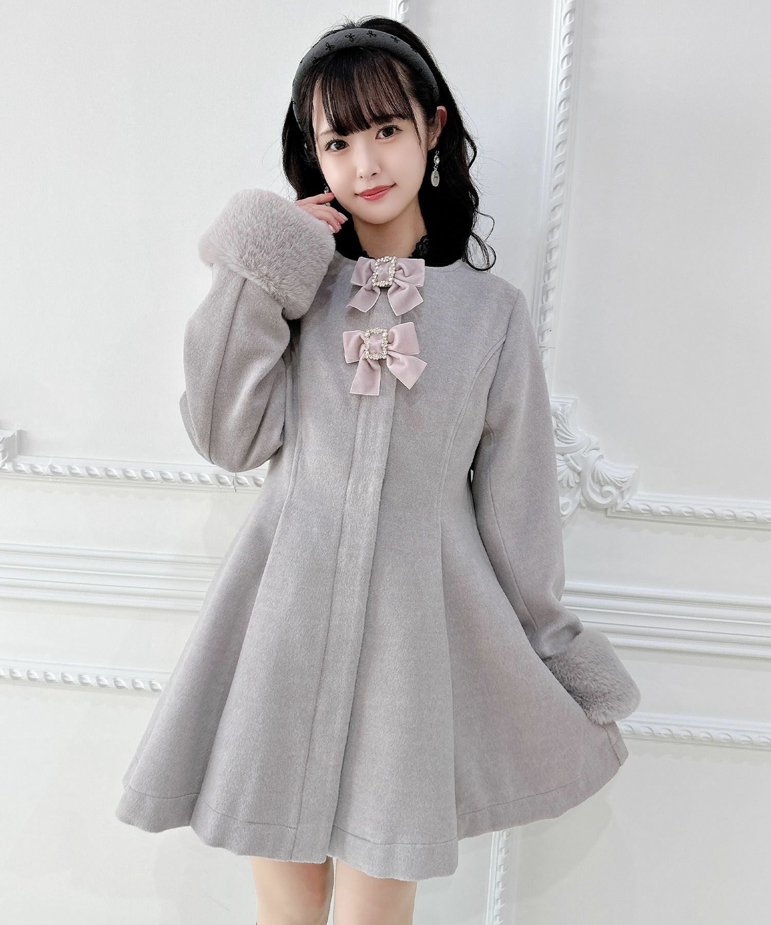 ファーティぺット付きトリプルリボンコート | Rlab store