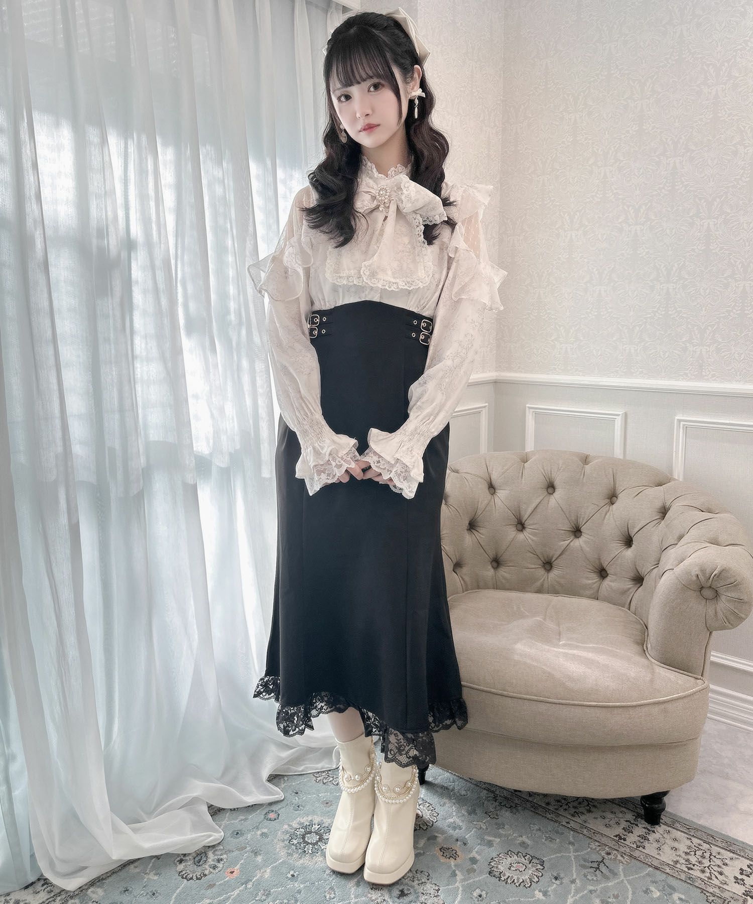 花柄ドッキング長袖ロングワンピース | Rlab store