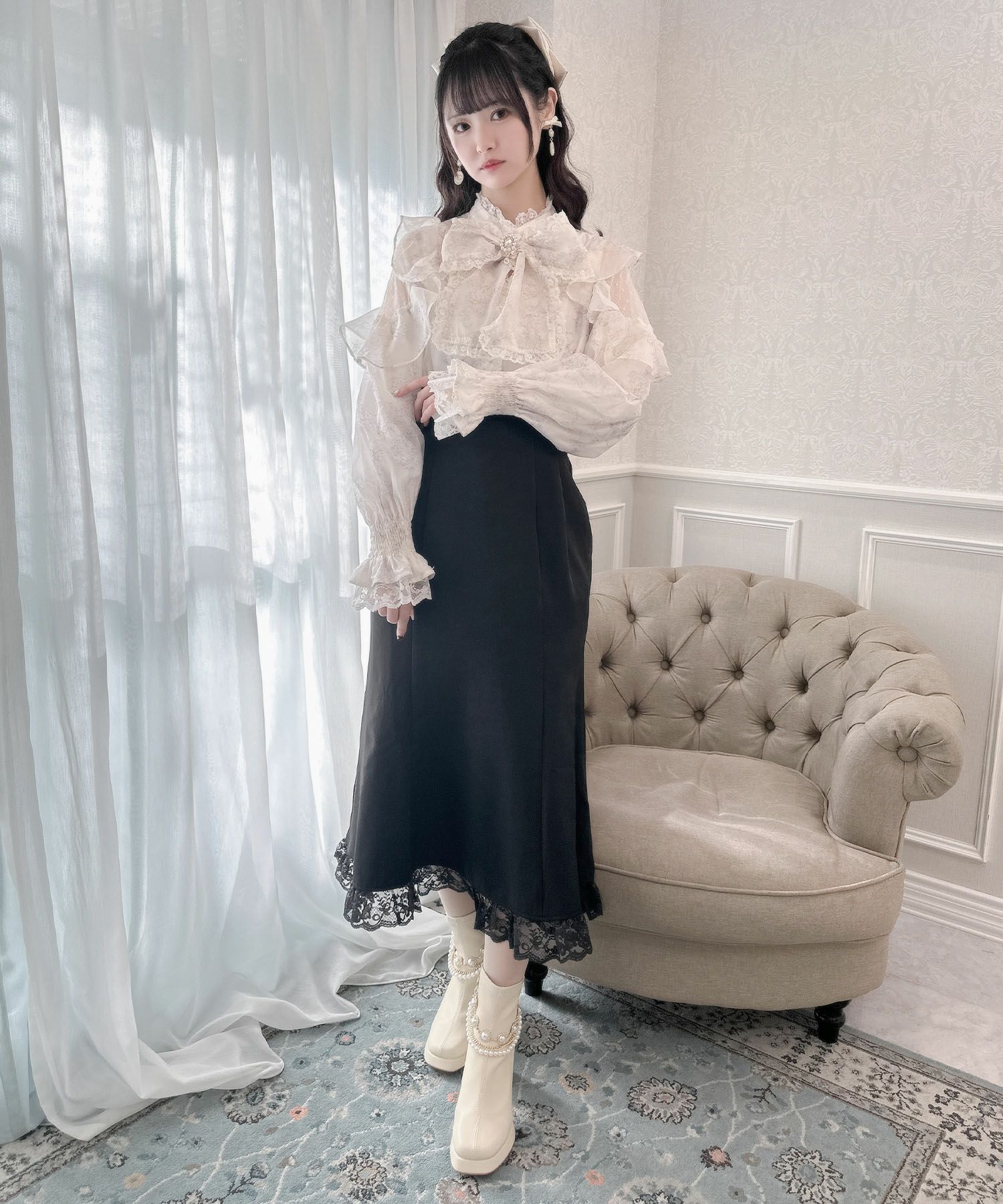 花柄ドッキング長袖ロングワンピース | Rlab store