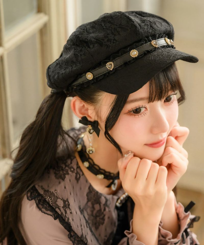 ROJITA レースフリルビジュベルト付きキャスケット ブラック レースフリルビジュベルト付きキャスケット | Rlab store