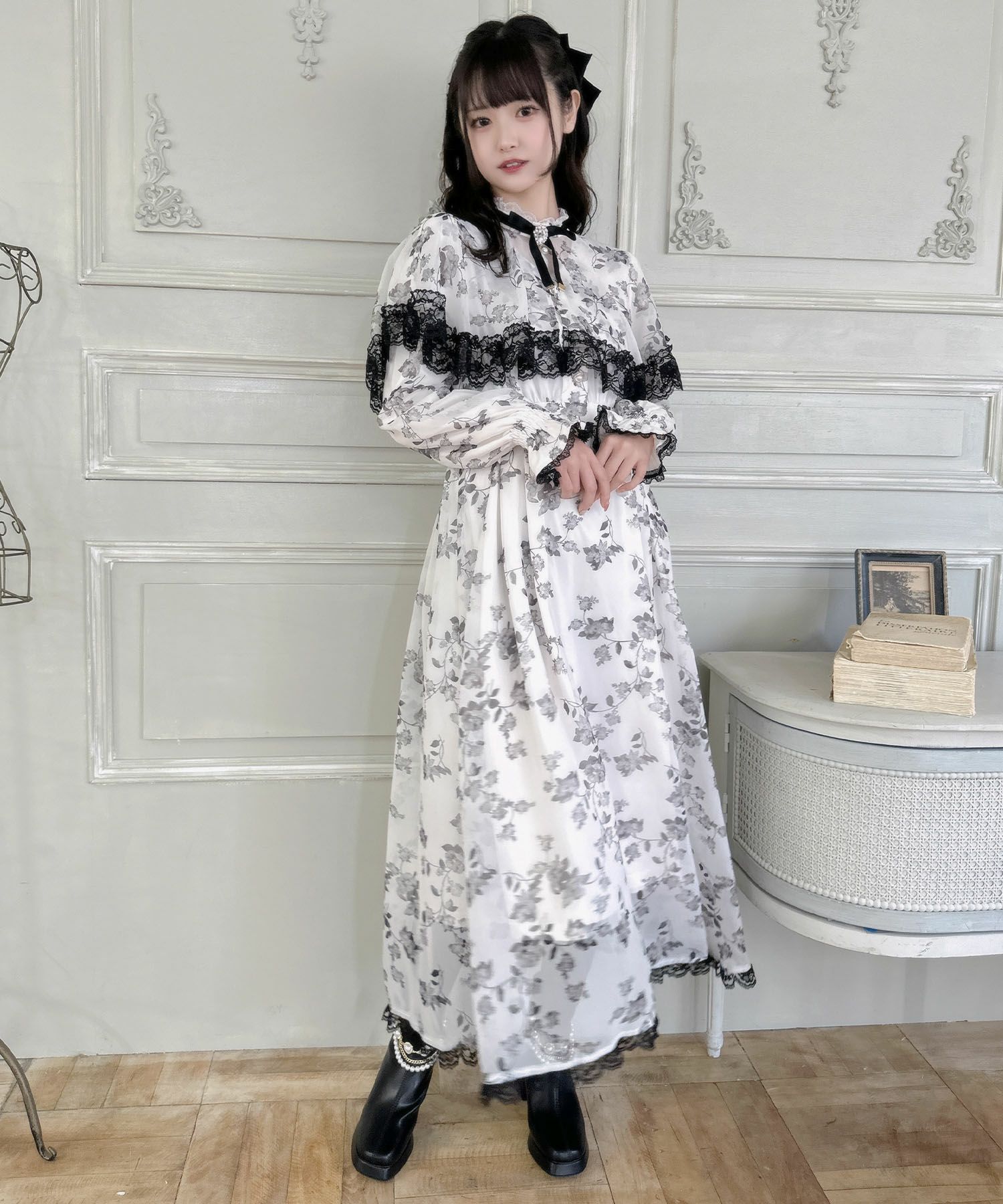 花柄ケープ長袖マキシワンピース | Rlab store
