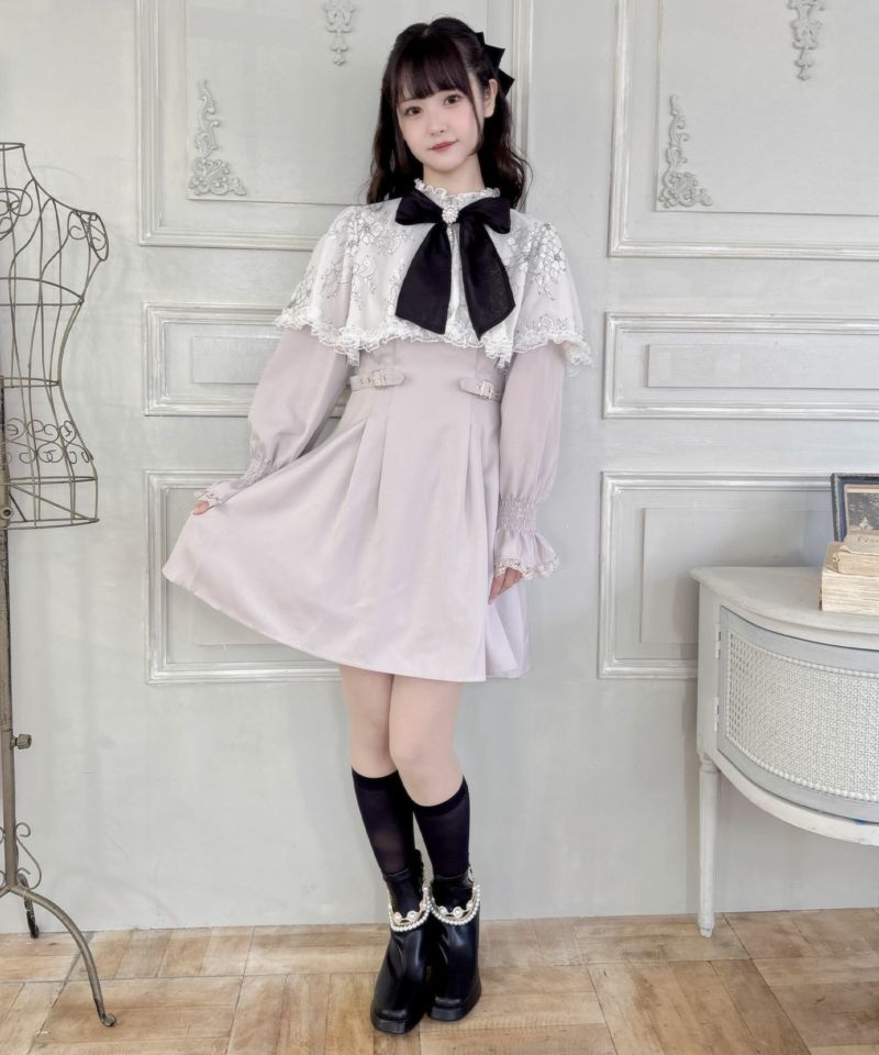 【新品・美品】レース付きケープワンピース チェック柄 配色レースケープライクワンピース | Rlab store