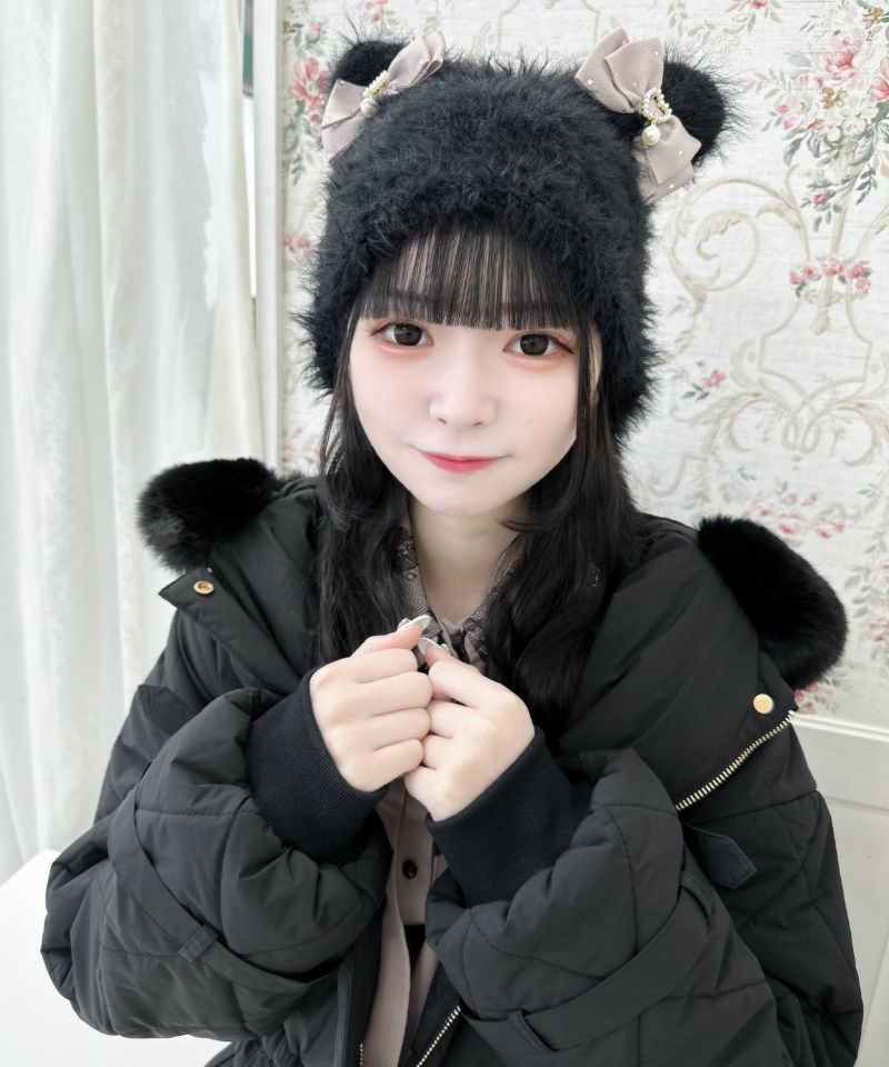 linkable×modisteリボンチュールニット帽　ブラック OVERRIDE REP 2WAY BEANIE | 57cm～59cm(98) BLACK (01