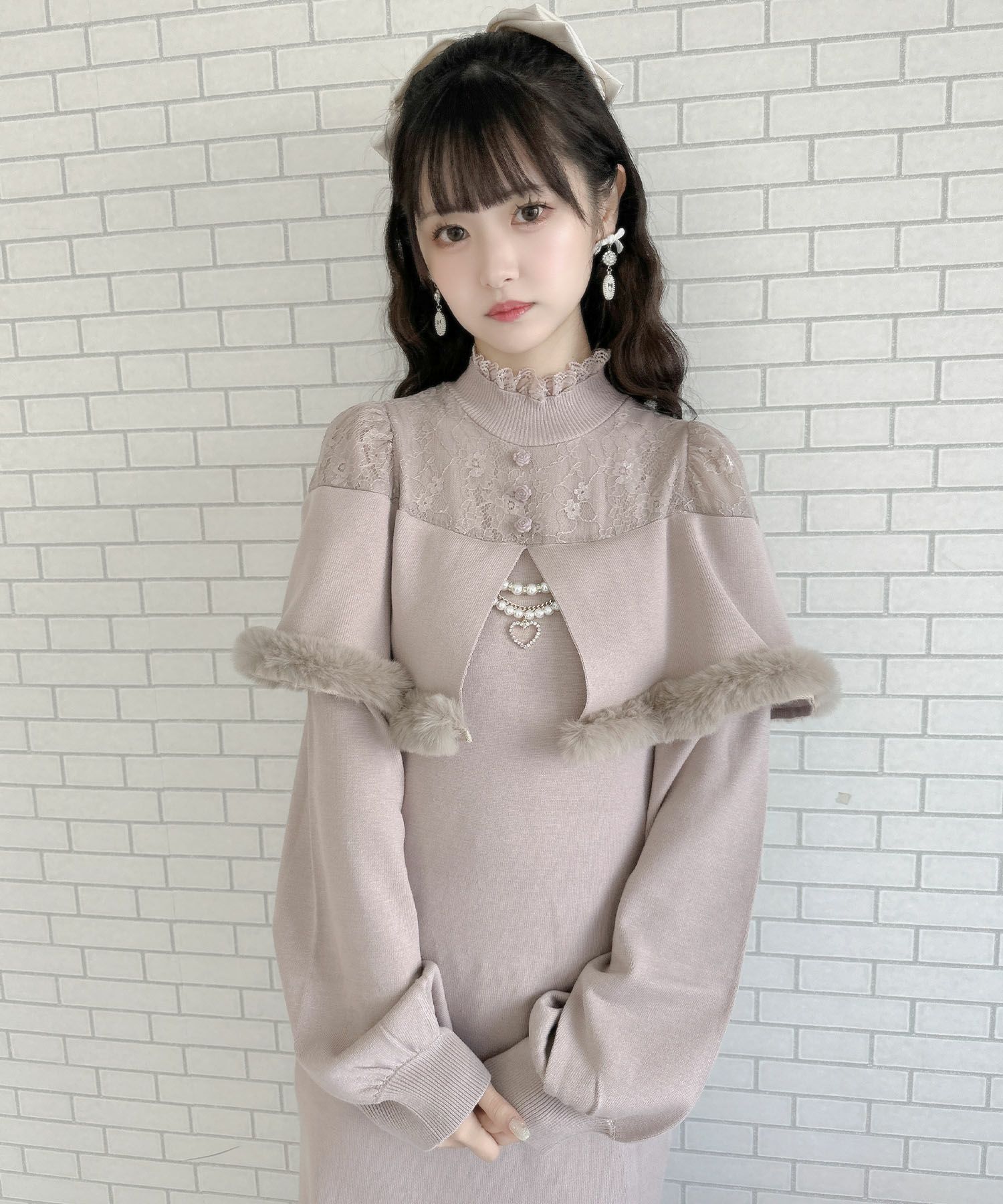 ファーケープニットロングワンピース | Rlab store