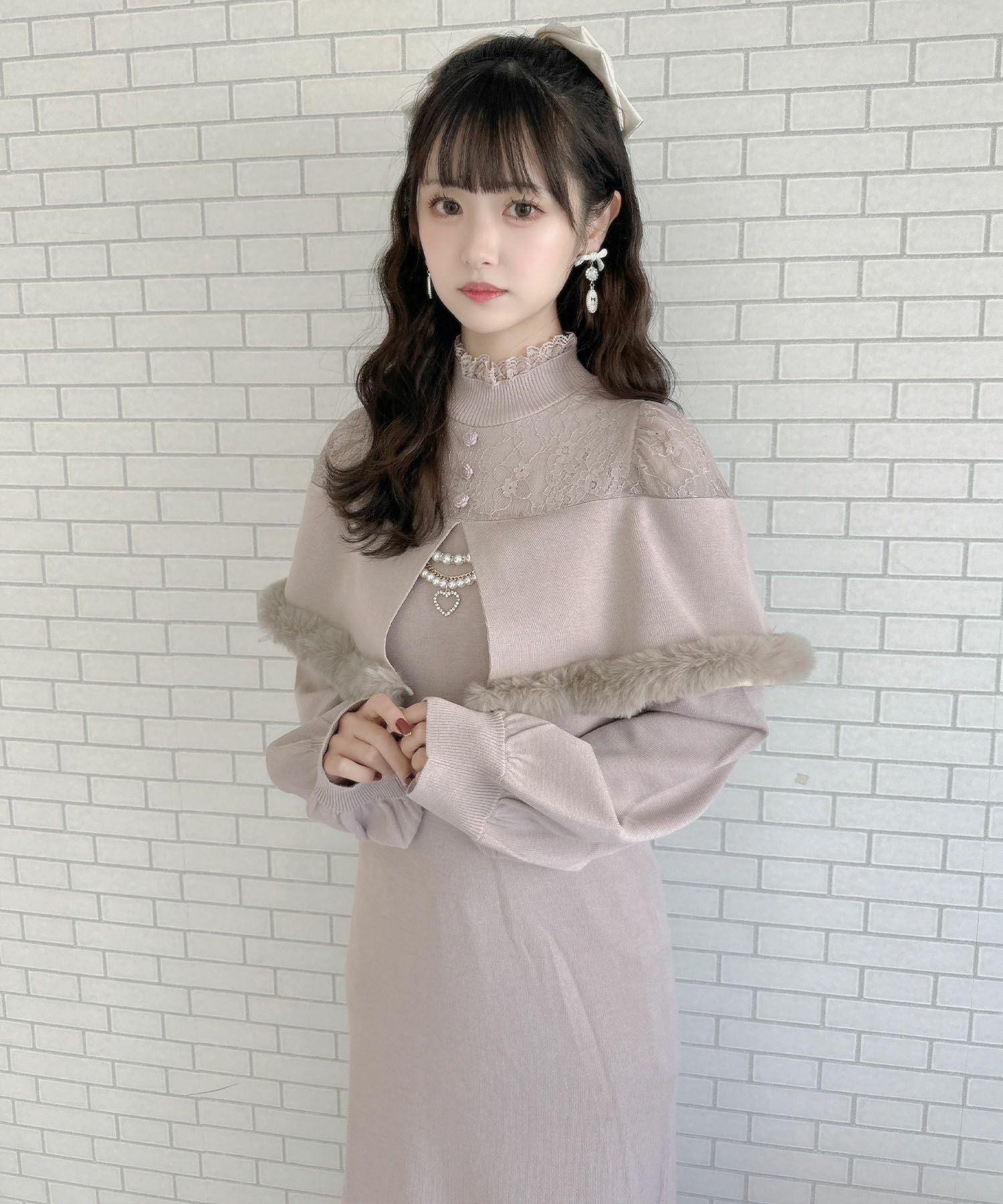 ファーケープニットロングワンピース | Rlab store 