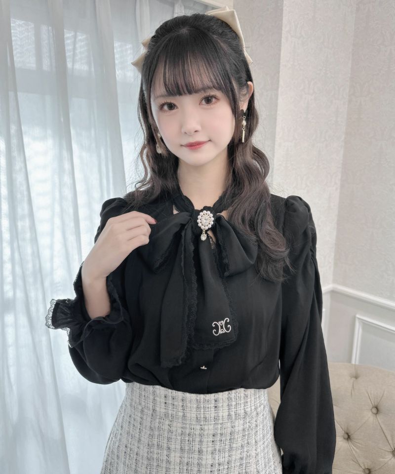 ロゴ入り ボウタイリボンブラウス 昭和レトロ vintage JORIET