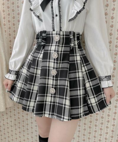 ROJITA♡グレー系チェック フリルタイトスカート ロジータ ROJITA サイドレースラップフレアスカート （グレー