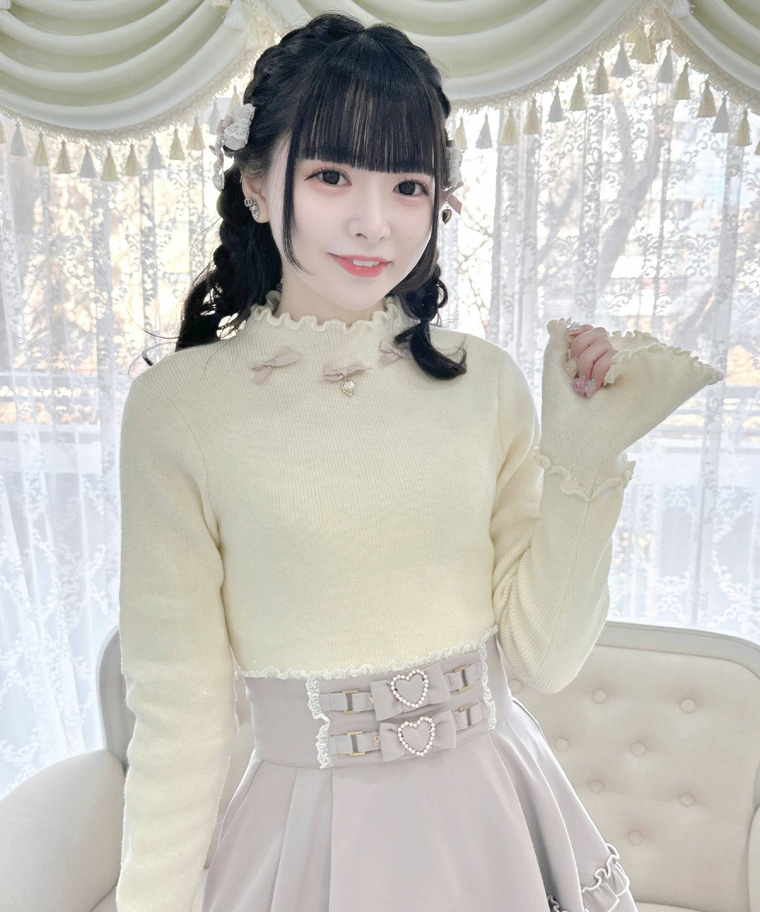 リボン付メロースタンドネックニット | Rlab store