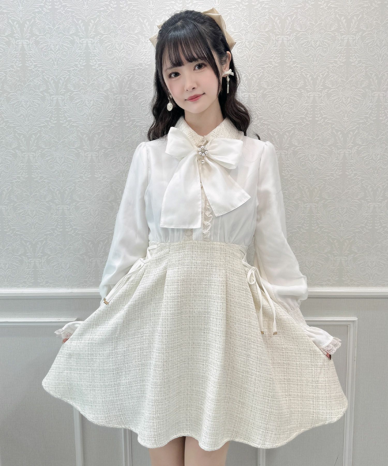 ト*ン様 セルフポートレイト ワンピース オフショルダー リボン UK8 Bow ショルダーリボン M SELF PORTRAIT(セルフ・ポートレイト) ワンピース