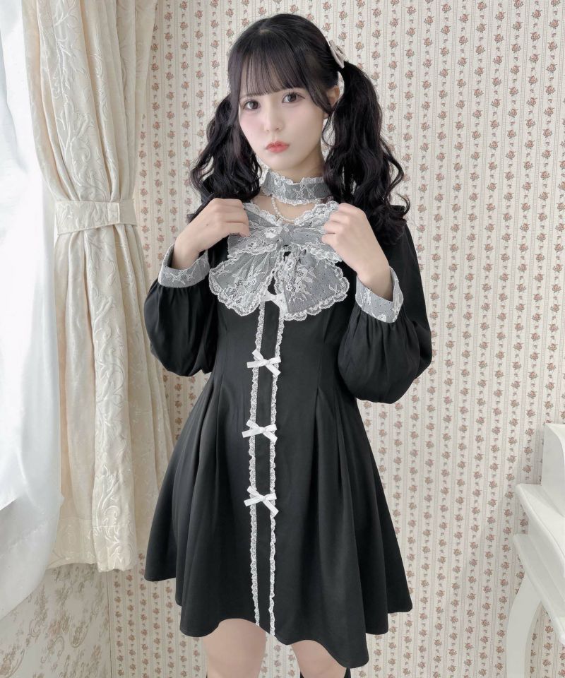 ROJITAデコルテチャーム付きビック リボンワンピース ピンクベージュ 量産型 デコルテチャーム付きビッグリボンワンピース | Rlab store