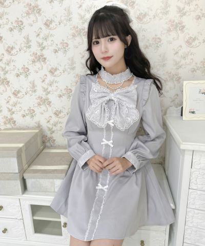 セール】スタンドカラーBIGリボンワンピース（ワンピース