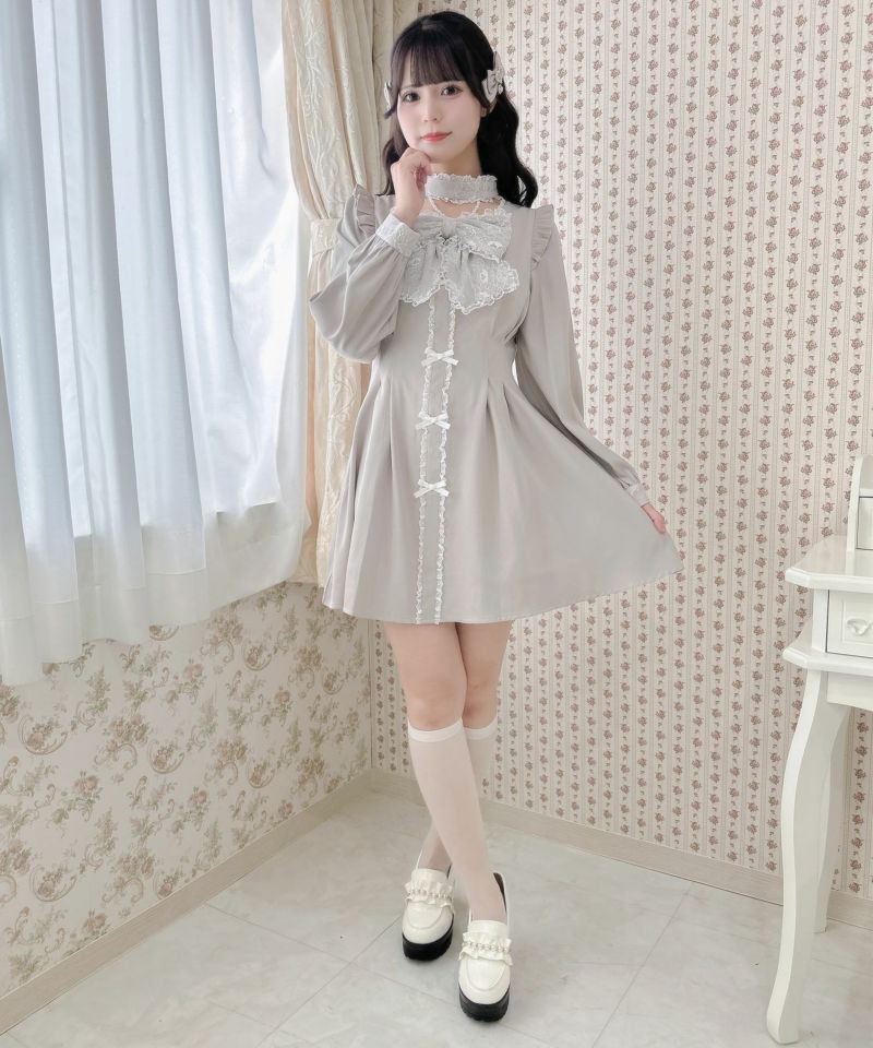ROJITAデコルテチャーム付きビック リボンワンピース ピンクベージュ 量産型 ロジータ ROJITA デコルテチャーム付きビッグリボンワンピース