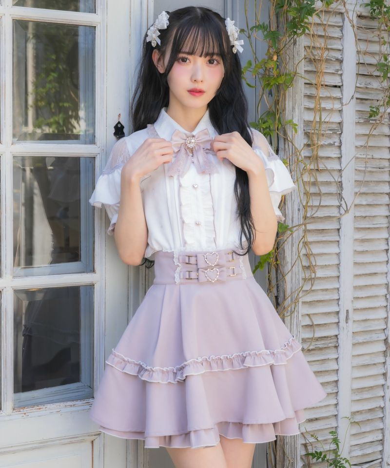 【stina】新品未使用フリーサイズ　ブラックリボンラップスカート　ボルドー stina / black ribbon wrap skirt / black