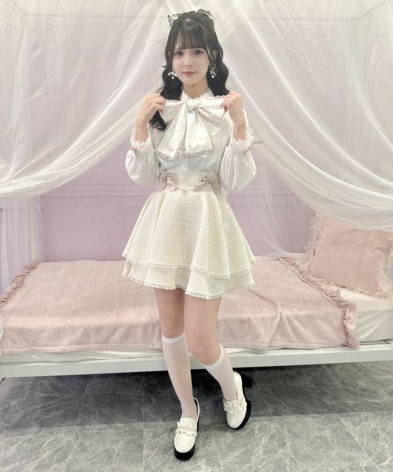 ブラウス シャツ ボウタイハートラインストーン付ブラウス レディース ROJITA ブラウス シャツ ボウタイハートラインストーン付