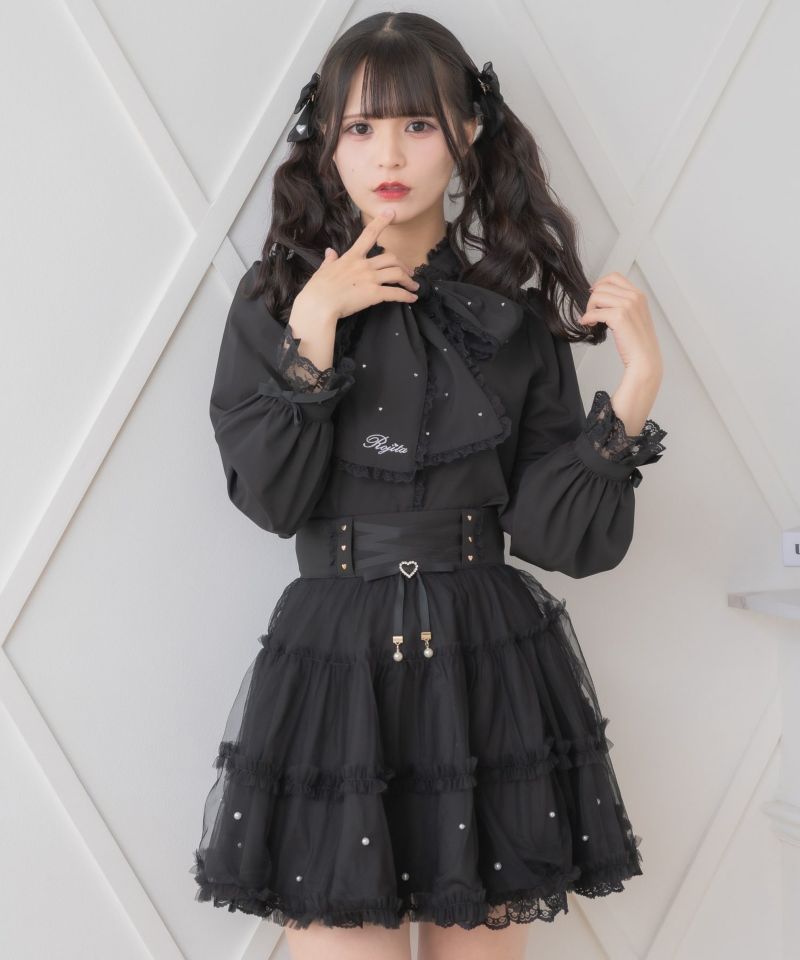 半額 福袋の通販 ボウタイハートラインストーン付ブラウス | store Rlab トップス