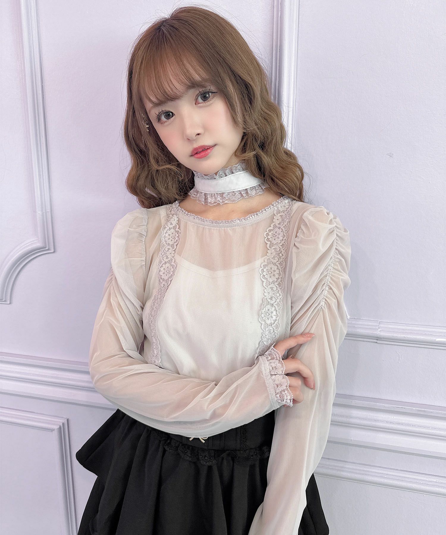 honeymew チョーカー付きダブルリボントップス 【完売品】 me+em select（ミームセレクト） tシャツ 「 3color 」クロス