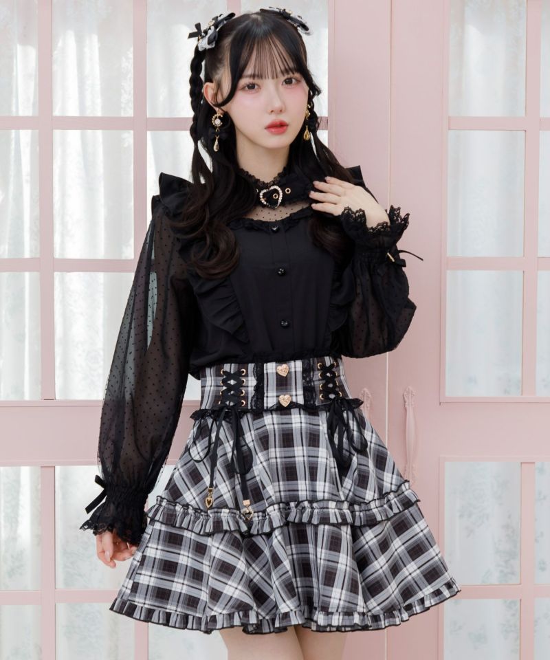 ハートバックルチョーカーシアースリーブブラウス | Rlab store