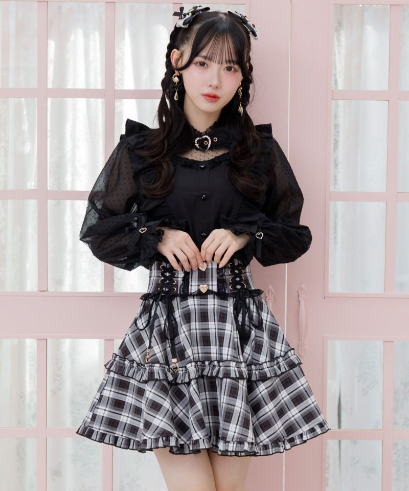 ハートバックルチョーカーシアースリーブブラウス | Rlab store