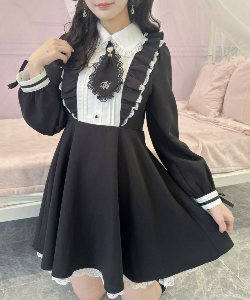 ROJITA ロゴ入りネクタイ付きスリーブデザインワンピース （ピンク）量産型 ロゴ入りネクタイ付きスリーブデザインワンピース | Rlab store