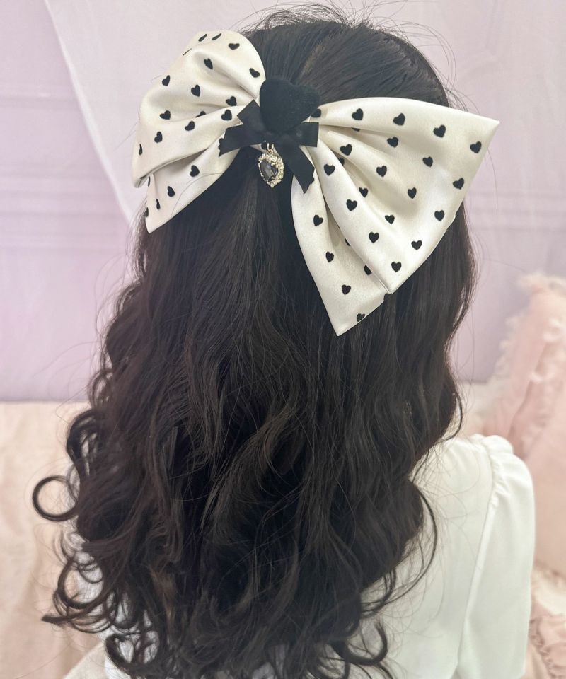 La♡Pafait ラパフェ★リボンバレッタ ハートローズ ホワイト白♡ サテンパールリボンバレッタ- LAFARY ONLINE