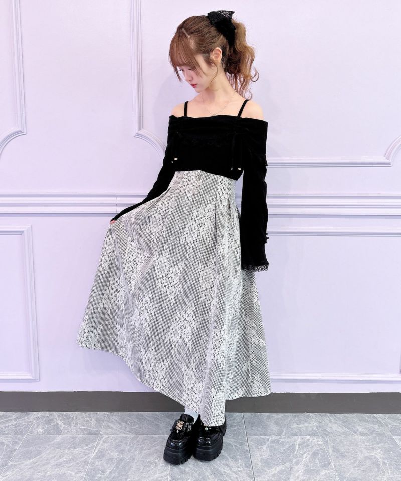 新品★Rirandture★袖リボンオフショルレースドッキングワンピース Rirandture（リランドチュール）の「チュール刺繍ドッキング