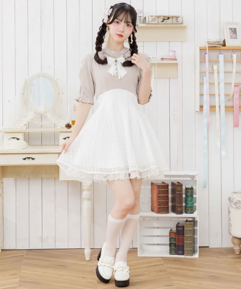 異素材ドッキングデコルテ開きワンピース | Rlab store