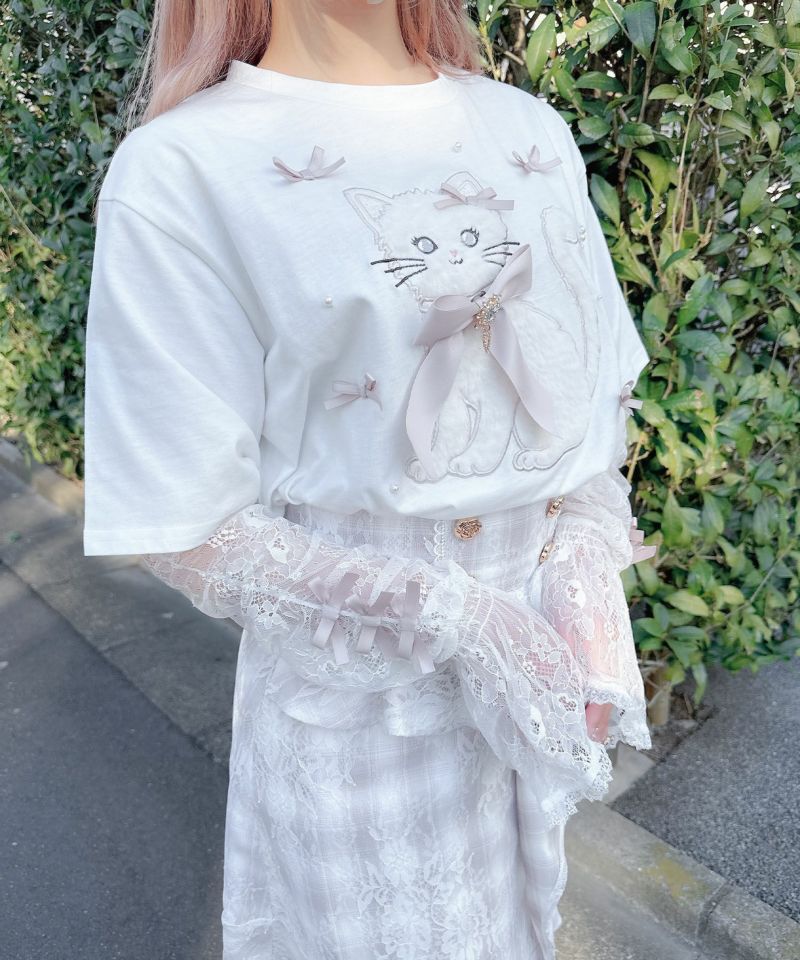 アームウオーマー付き Ribbon Cat Tシャツ（Tシャツ/カットソー