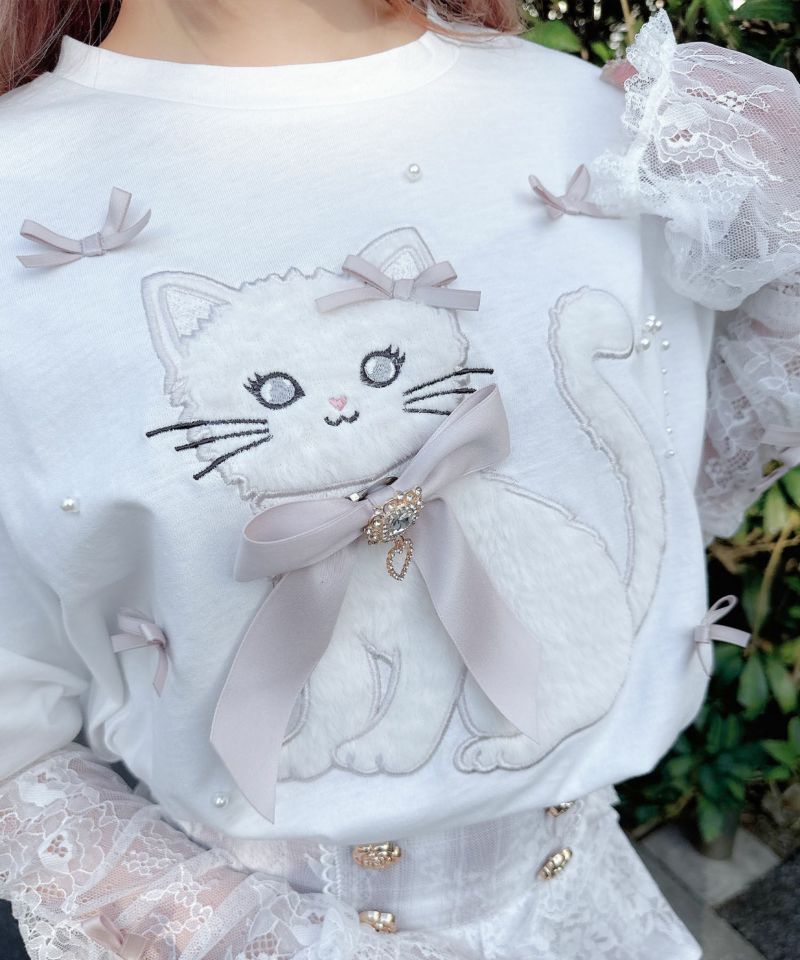 百貨店福袋 アームウオーマー付き Ribbon Cat Tシャツ | Rlab store トップス