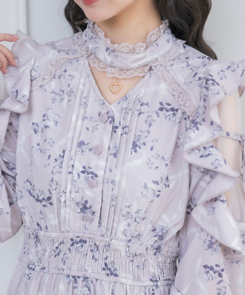 DABUWAWAキュート プリント ローズ リボン ロング ワンピース オリジナルローズリボンロングワンピース | Rlab store