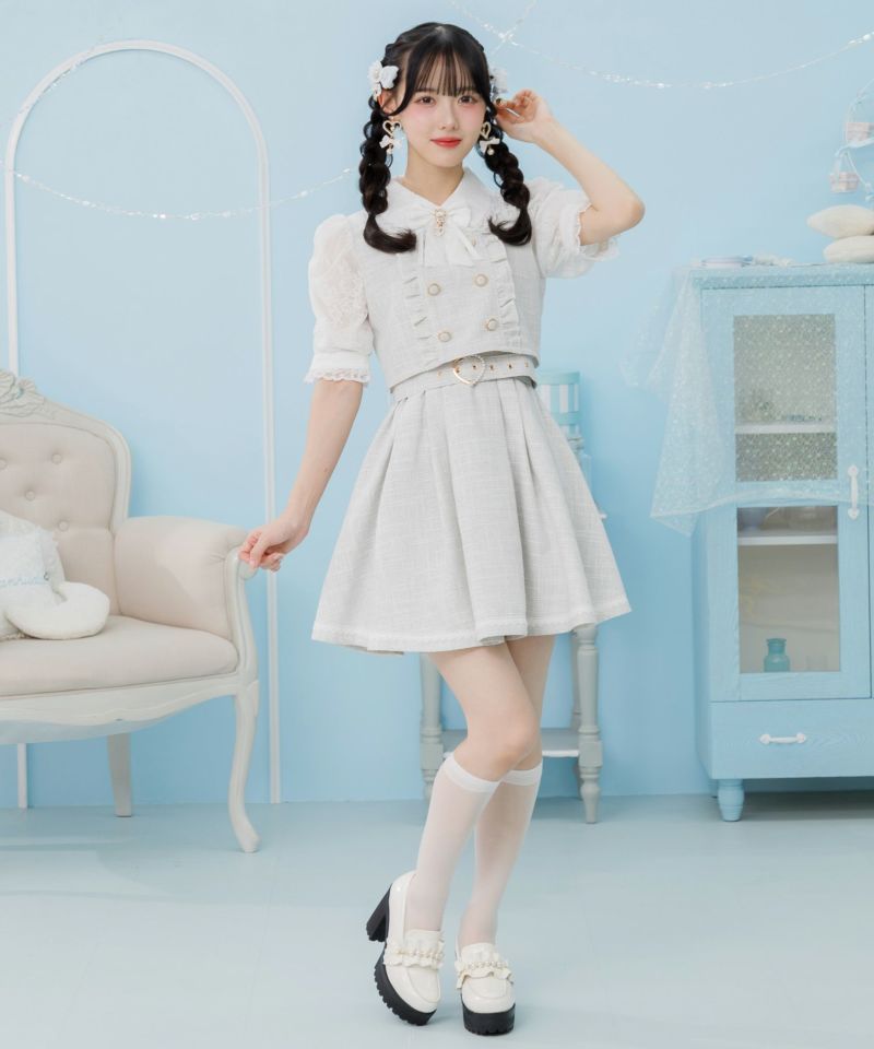 ROJITA アイボリー レース切替ワンピース ダブルボタンレース切替ツイードワンピース | Rlab store