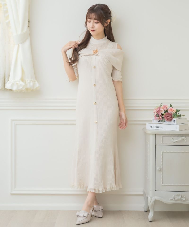 ワンピース 3049 Love 肩開きツイストリボンニットワンピース | Rlab store