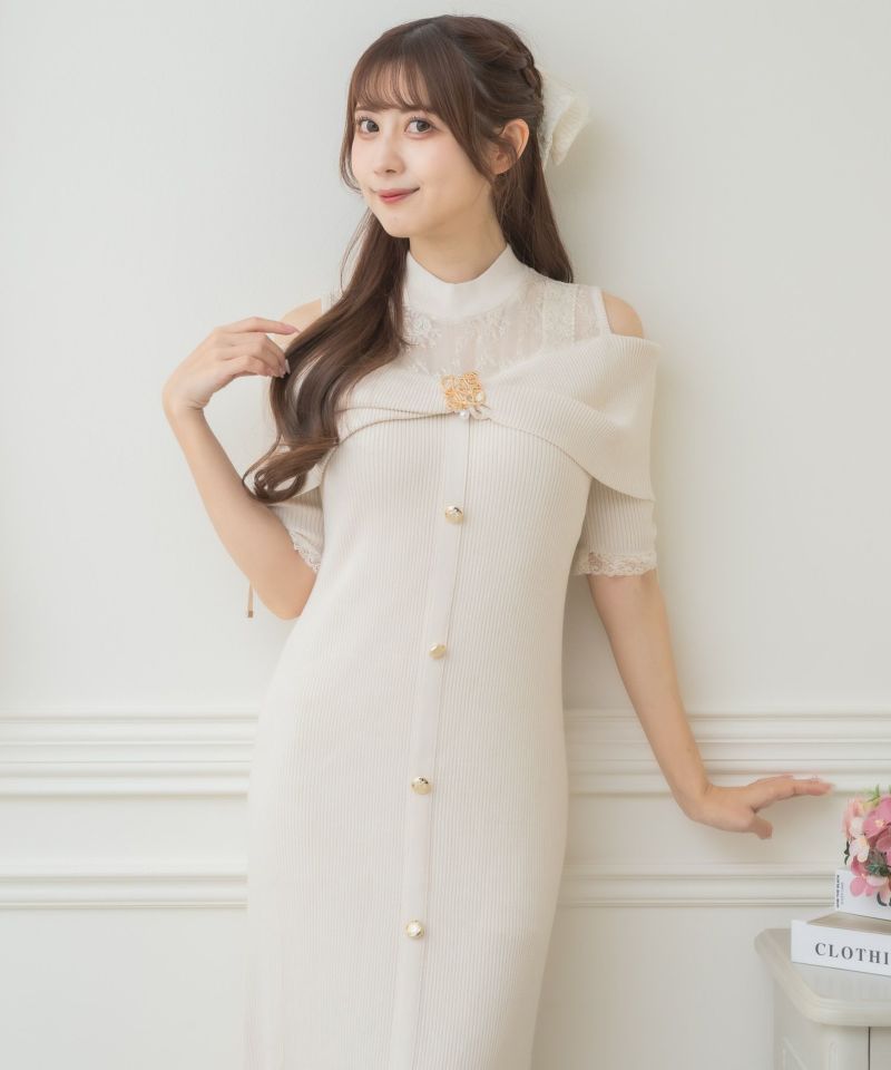 肩開きツイストリボンニットワンピース（ワンピース）｜couture