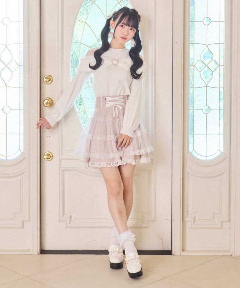 LOUDMOUTH 黒　スカート レース付き プリーツスカート レディース 黒スカート レース ミニ丈