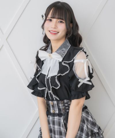 rojita Palelfy 2着セット ロジータ ROJITA 肩開きVラッフル切替半袖ブラウス （ブラック