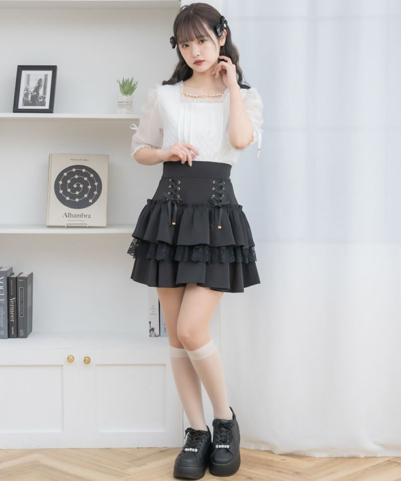 【ゆう】デイジーフロッキープリントバックレースアップミニスカパン バックレースアップミニスカパン/MAJESTIC LEGON