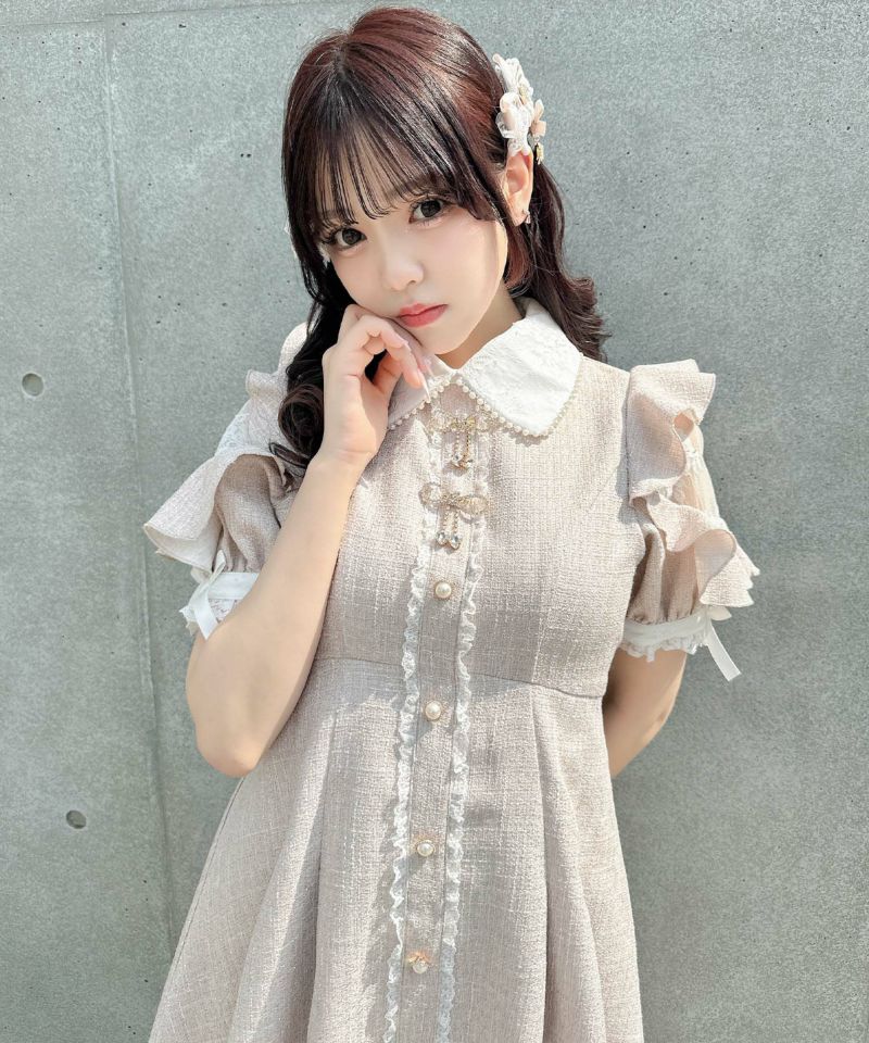 ROJITA ダブルリボンツイード半袖ワンピース ROJITA ワンピース ダブルリボンツイード半袖ワンピース