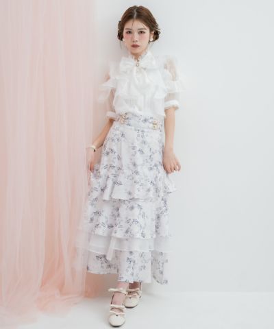 贅沢チュール花柄ロングスカート❀お出かけデート用❀年中対応❀珍しいデザイン GOLDJAPAN 大きいサイズ レディース スカート ロング フレア