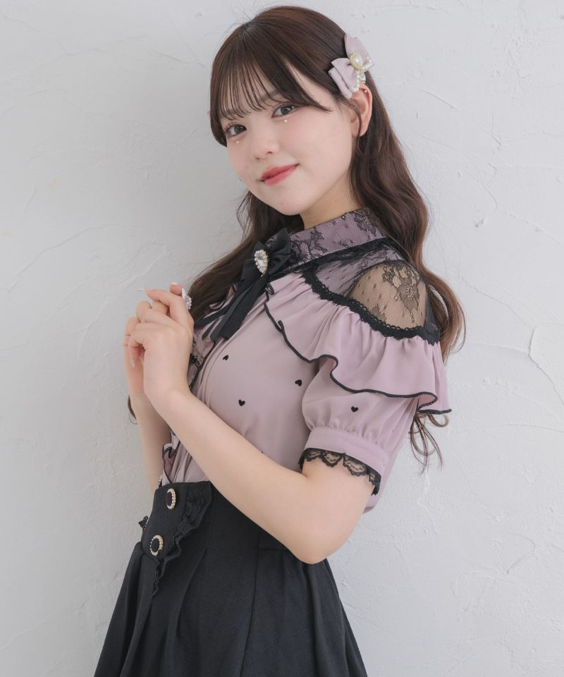 ROJITA ハートフロッキーフリルブラウス ピンク タグ付き新品 ハートフロッキー半袖フリルブラウス | Rlab store